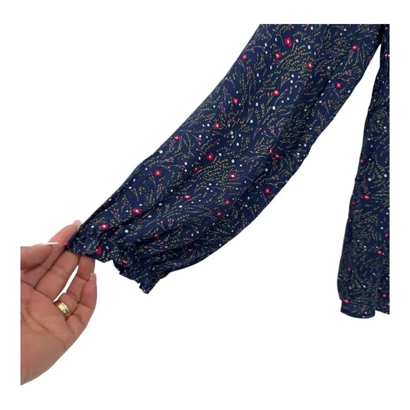 Umgee Womens Floral Print Smocked Front Peasant Top Blouse Navy & Pink SZ M - Picture 8 of 9